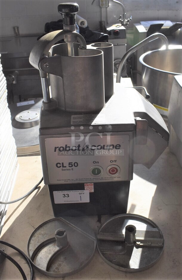 Robot Coupe CL 50 Series E Metal Commercial Countertop Food Processor w/ 3 Various Blades. 120 Volts, 1 Phase. 14x12x23. Tested and Working!