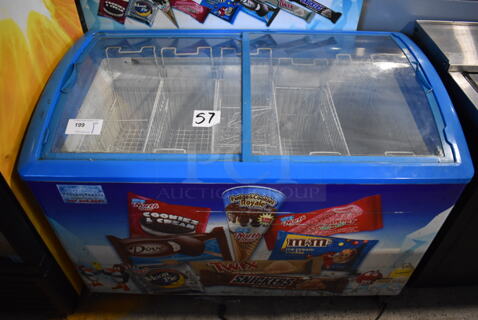 Metal Commercial Chest Freezer Merchandiser on Commercial Casters. 49x28x33. Tested and Working!