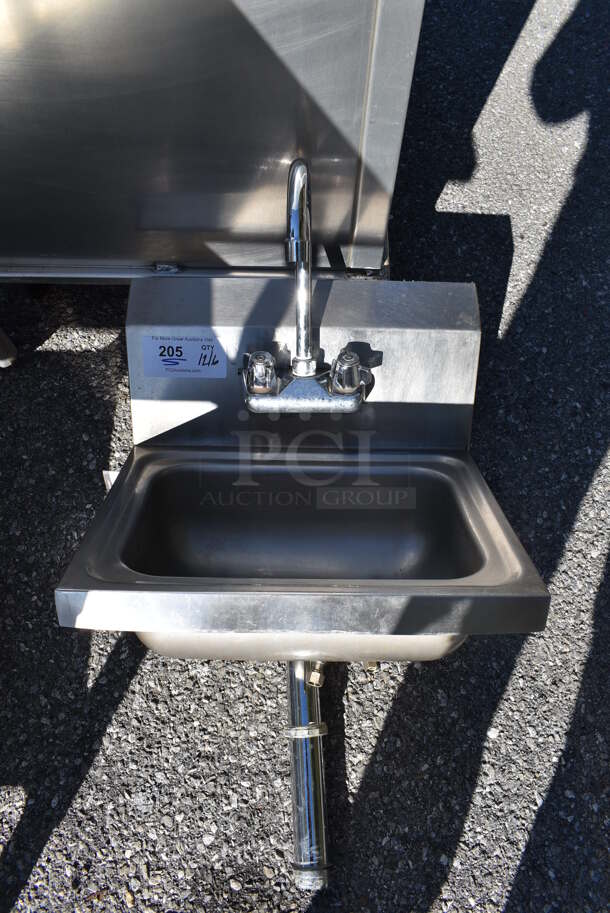 Stainless Steel Single Bay Wall Mount Sink w/ Faucet and Handles. 17x16x24