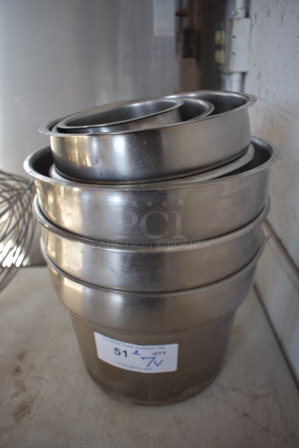 ALL ONE MONEY! Lot of 7 Stainless Steel Cylindrical Drop In Bins. Includes 6x6x8