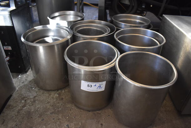 ALL ONE MONEY! Lot of 19 Various Stainless Steel Cylindrical Drop In Bins.