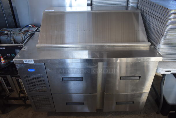 Randell 9030K-7 Stainless Steel Commercial Sandwich Salad Prep Table Bain Marie Mega Top w/ 4 Drawers on Commercial Casters. 115 Volts, 1 Phase. 48x33x44. Tested and Working!