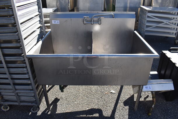 Stainless Steel Commercial 2 Bay Sink w/ Faucet and Handles. 51x34x44. Bays 24x30x15