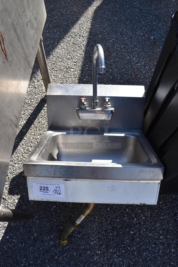 Stainless Steel Commercial Single Bay Wall Mount Sink w/ Faucet and Handles. 17x16x24