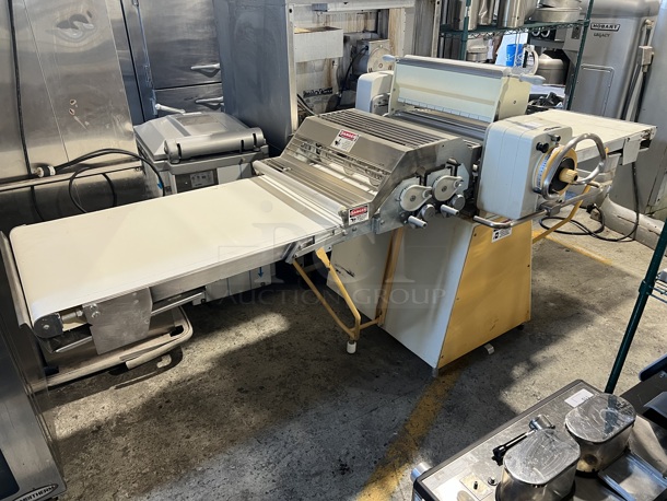 Rondo Seewer SSO 68 C Metal Commercial Floor Style Reversible Dough Sheeter w/ Cutting Station and 2 Cutters on Commercial Casters. 220 Volts, 1 Phase. 128x47x54 - Image 1 of 11
