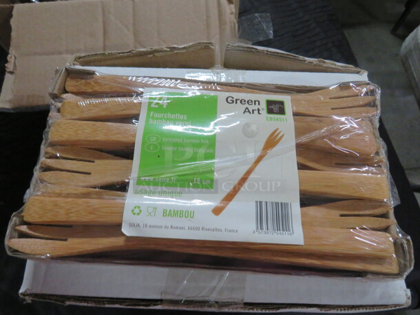 NEW Green Art Fourchettes Bamboo Forks. 24 Per Pack. 12XBID