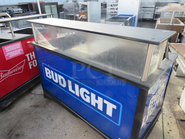 One Bud Light Ice Down Merchandiser With Over Shelf, Under Shelf, Drain On Casters. 62X30X48 - Image 2 of 3
