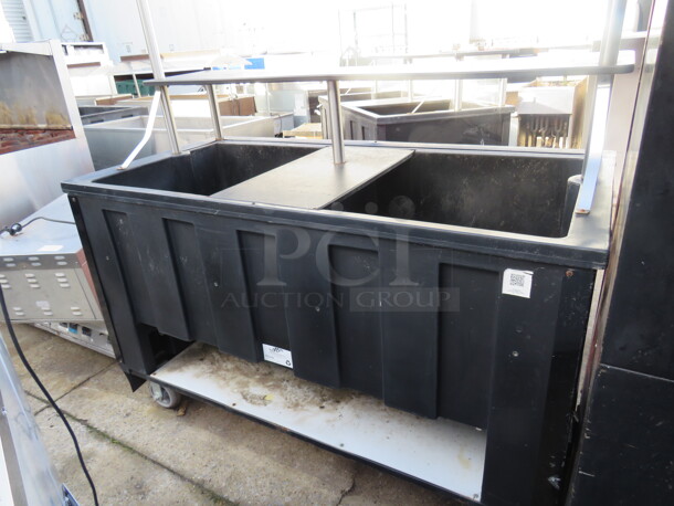 One Budweiser Ice Down Merchandiser With Over Shelf, Under Shelf, Drain On Casters. 62X30X48 - Image 2 of 2
