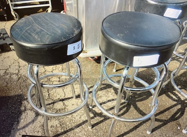 2 Ring Chrome Barstool With Black Cushioned Swivel Seat. 2XBID