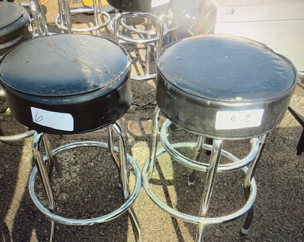 2 Ring Chrome Barstool With Black Cushioned Swivel Seat. 2XBID