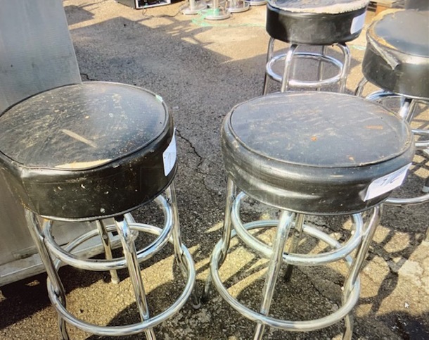 2 Ring Chrome Barstool With Black Cushioned Swivel Seat. 2XBID - Image 1 of 1