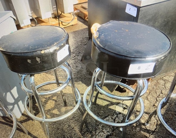 2 Ring Chrome Barstool With Black Cushioned Swivel Seat. 2XBID