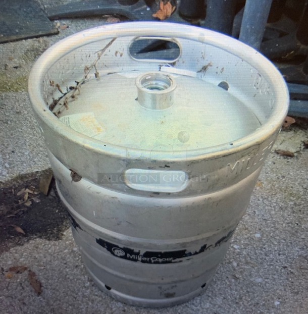 Assorted Stainless Steel Full Size Keg. Some Liquids. NO SHIPPING!
