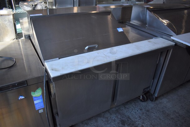 Beverage Air SPE48-12M Stainless Steel Commercial Sandwich Salad Prep Table Bain Marie Mega Top on Commercial Casters. 115 Volts, 1 Phase. 48x34x44. Tested and Powers On But Temps at 50 Degrees