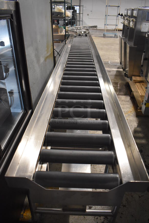 ALL ONE MONEY! Lot of RSR16 16' Food Service Conveyor Belt w/ Electrical Raceway on Commercial Casters and Extra Curve Piece. 120/208 Volts, 3 Phase. 192x23x38, 12x55x3 - Image 3 of 10