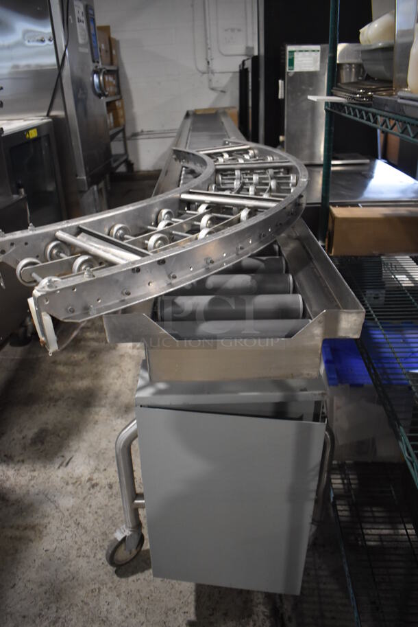 ALL ONE MONEY! Lot of RSR16 16' Food Service Conveyor Belt w/ Electrical Raceway on Commercial Casters and Extra Curve Piece. 120/208 Volts, 3 Phase. 192x23x38, 12x55x3 - Image 7 of 10