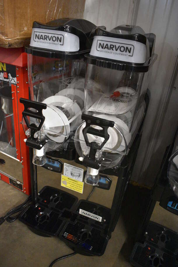 BRAND NEW IN BOX! Narvon Model OASIS 2-10 Metal Commercial Countertop 2 Hopper Slushie Machine. Each Hopper Has 2.6 Gallon Capacity. 120 Volts, 1 Phase. 17x22x34 - Image 2 of 10