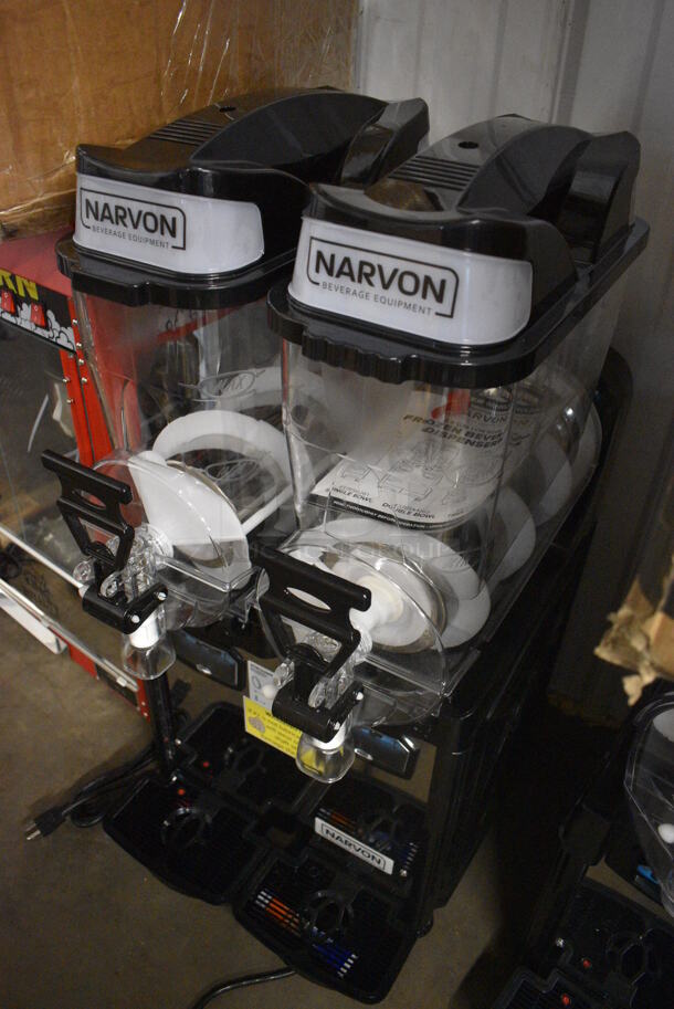 BRAND NEW IN BOX! Narvon Model OASIS 2-10 Metal Commercial Countertop 2 Hopper Slushie Machine. Each Hopper Has 2.6 Gallon Capacity. 120 Volts, 1 Phase. 17x22x34 - Image 6 of 10