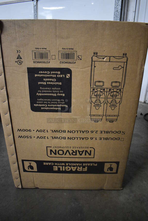 BRAND NEW IN BOX! Narvon Model OASIS 2-10 Metal Commercial Countertop 2 Hopper Slushie Machine. Each Hopper Has 2.6 Gallon Capacity. 120 Volts, 1 Phase. 17x22x34 - Image 10 of 10