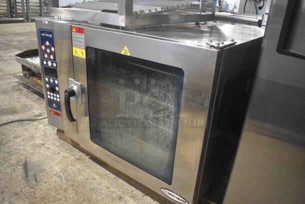 2010 Alto Shaam 7.14 ESG/SK Stainless Steel Commercial Natural Gas Powered Combi Convection Oven w/ Stainless Steel Pan Rack Stand on Commercial Casters. 91,000 BTU. 48x42x35, 36x28x32 - Image 5 of 7