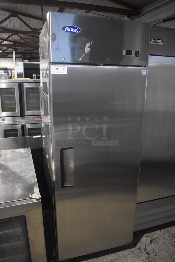 BRAND NEW SCRATCH AND DENT! 2019 Atosa MBF8001GR Stainless Steel Commercial Single Door Reach In Freezer on Commercial Casters. 115 Volts, 1 Phase. 29x32x81.5. Tested and Powers On But Temps at 53 Degrees - Image 2 of 6
