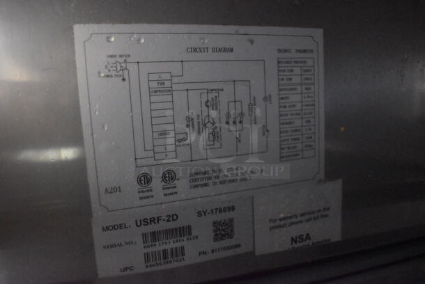 U-Star USRF-2D Stainless Steel Commercial 2 Door Reach In Cooler w/ Poly Coated Racks on Commercial Casters. 115 Volts, 1 Phase. 54x32x82. Tested and Working! - Image 3 of 5