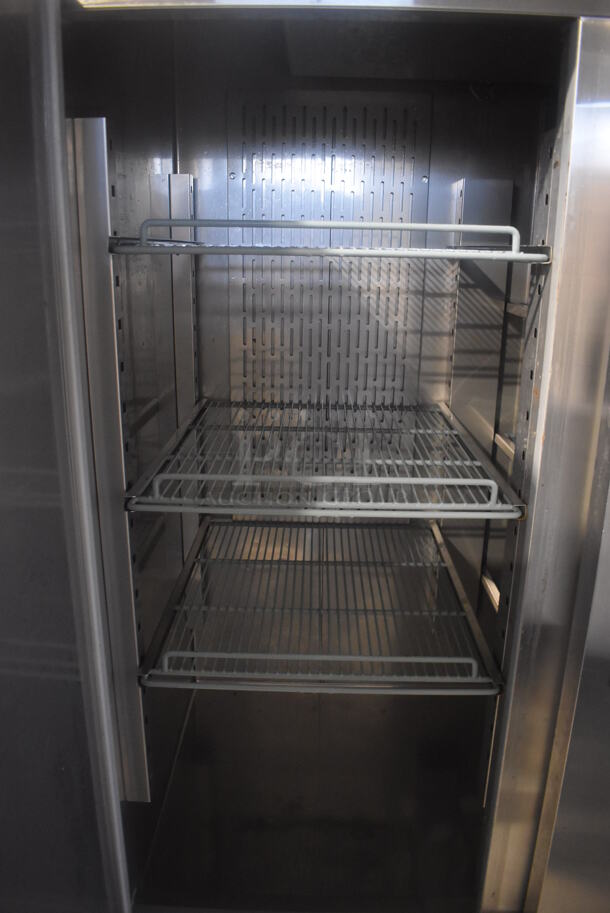 U-Star USRF-2D Stainless Steel Commercial 2 Door Reach In Cooler w/ Poly Coated Racks on Commercial Casters. 115 Volts, 1 Phase. 54x32x82. Tested and Working! - Image 4 of 5