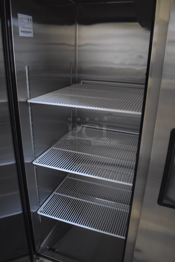 BRAND NEW! 2019 Atosa MBF8006 Stainless Steel Commercial 3 Door Reach In Cooler w/ Poly Coated Racks on Commercial Casters. 115 Volts, 1 Phase. 78x32x83. Tested and Working! - Image 4 of 7