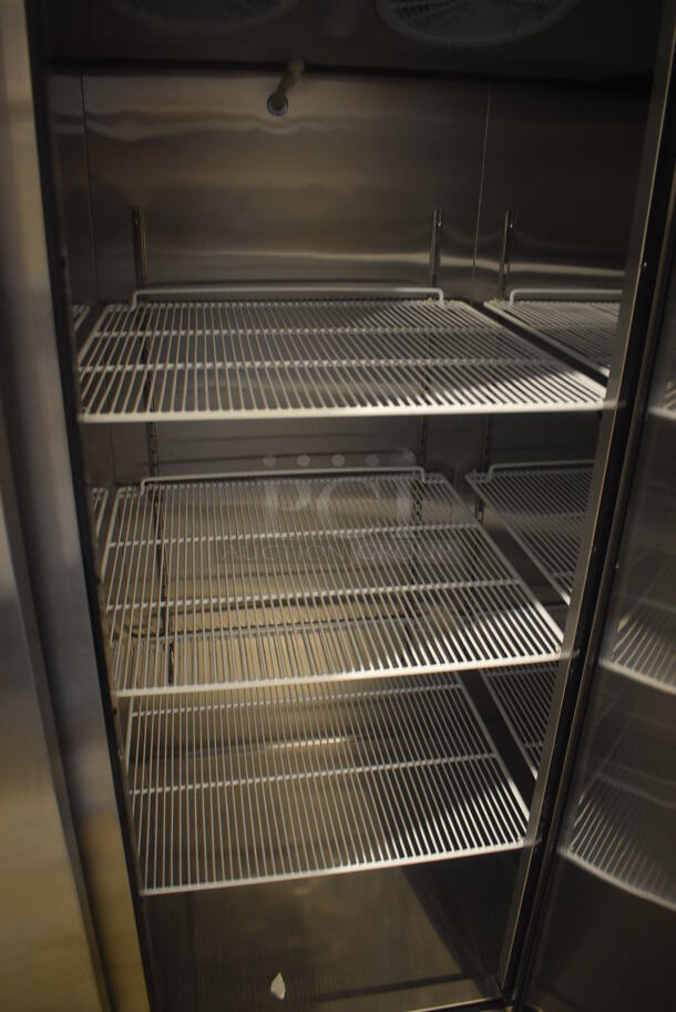 BRAND NEW! 2019 Atosa MBF8006 Stainless Steel Commercial 3 Door Reach In Cooler w/ Poly Coated Racks on Commercial Casters. 115 Volts, 1 Phase. 78x32x83. Tested and Working! - Image 5 of 7