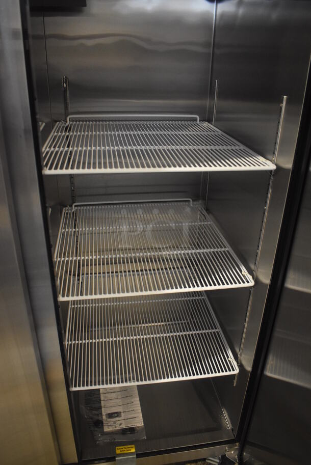 BRAND NEW! 2019 Atosa MBF8006 Stainless Steel Commercial 3 Door Reach In Cooler w/ Poly Coated Racks on Commercial Casters. 115 Volts, 1 Phase. 78x32x83. Tested and Working! - Image 6 of 7