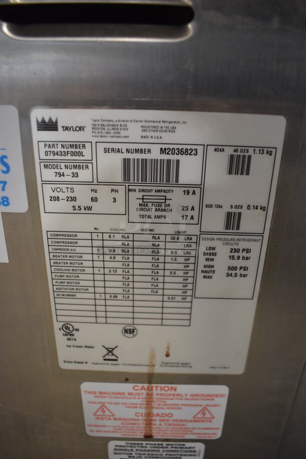 2012 Taylor 794-33 Stainless Steel Commercial Floor Style Air Cooled 2 Flavor w/ Twist Soft Serve Ice Cream Machine on Commercial Casters. 208-230 Volts, 3 Phase. 20x34x60 - Image 4 of 9