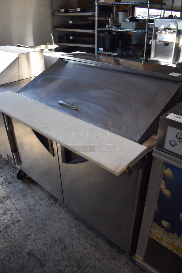 Turbo Air TST-48SD-18 Stainless Steel Commercial Sandwich Salad Prep Table Bain Marie Mega Top w/ Various Drop In Bins on Commercial Casters. 115 Volts, 1 Phase. 48x36x45. Tested and Working!