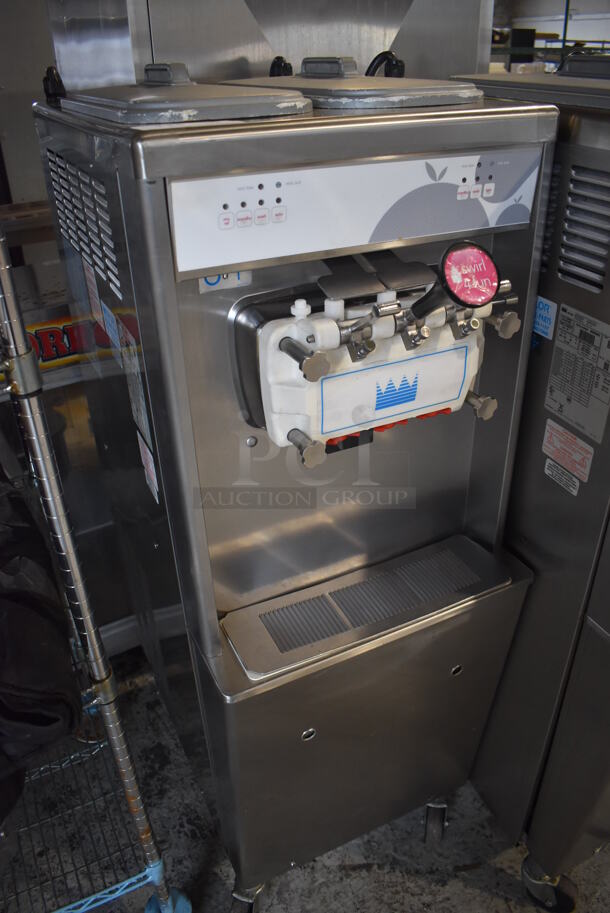 2012 Taylor 794-33 Stainless Steel Commercial Floor Style Air Cooled 2 Flavor w/ Twist Soft Serve Ice Cream Machine on Commercial Casters. 208-230 Volts, 3 Phase. 20x34x60 - Image 2 of 8