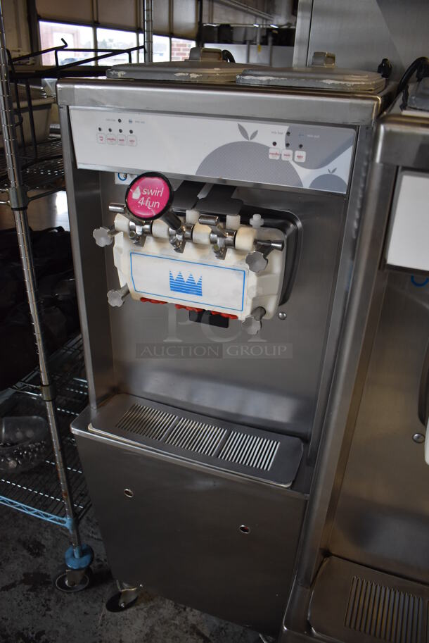2012 Taylor 794-33 Stainless Steel Commercial Floor Style Air Cooled 2 Flavor w/ Twist Soft Serve Ice Cream Machine on Commercial Casters. 208-230 Volts, 3 Phase. 20x34x60 - Image 3 of 8