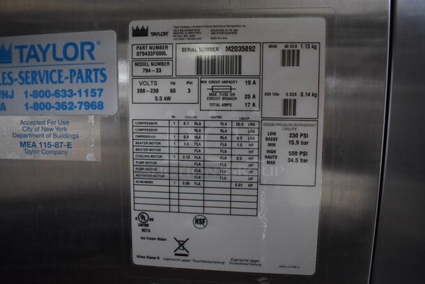 2012 Taylor 794-33 Stainless Steel Commercial Floor Style Air Cooled 2 Flavor w/ Twist Soft Serve Ice Cream Machine on Commercial Casters. 208-230 Volts, 3 Phase. 20x34x60 - Image 8 of 8