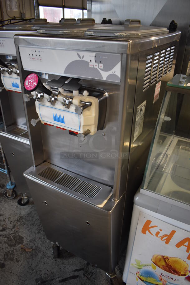 2012 Taylor 794-33 Stainless Steel Commercial Floor Style Air Cooled 2 Flavor w/ Twist Soft Serve Ice Cream Machine on Commercial Casters. 208-230 Volts, 3 Phase. 20x34x60 - Image 2 of 7