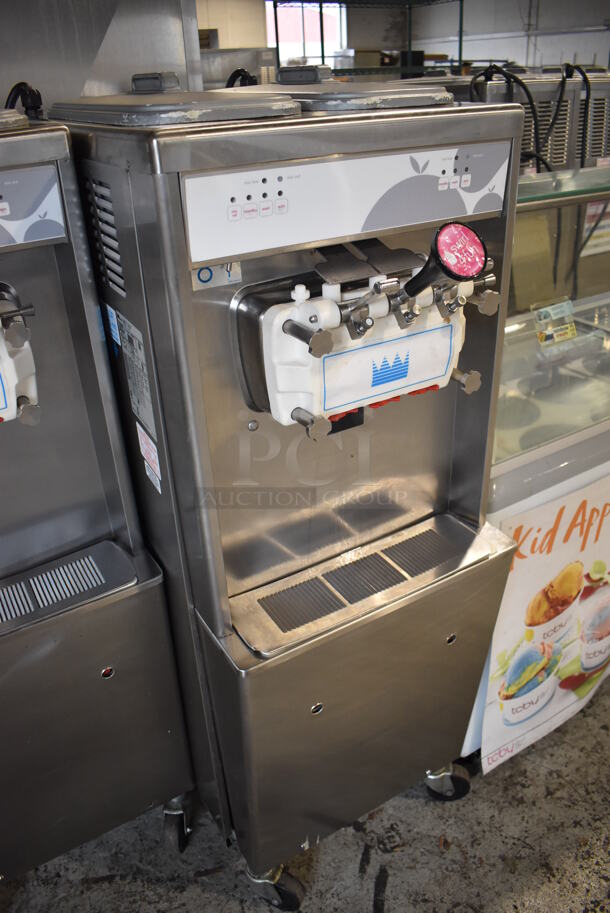 2012 Taylor 794-33 Stainless Steel Commercial Floor Style Air Cooled 2 Flavor w/ Twist Soft Serve Ice Cream Machine on Commercial Casters. 208-230 Volts, 3 Phase. 20x34x60 - Image 3 of 7