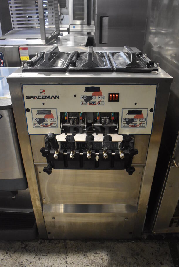 Spaceman 6265 Stainless Steel Commercial Countertop Air Cooled 2 Flavor w/ Twist Soft Serve Ice Cream Machine. 220 Volts, 1 Phase. 24x37x42