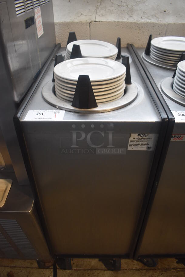 APW Wyott ML2-9-5P Stainless Steel Commercial 2 Well Plate Dispenser w/ Plates on Commercial Casters. 15.5x30.5x41 - Image 1 of 5