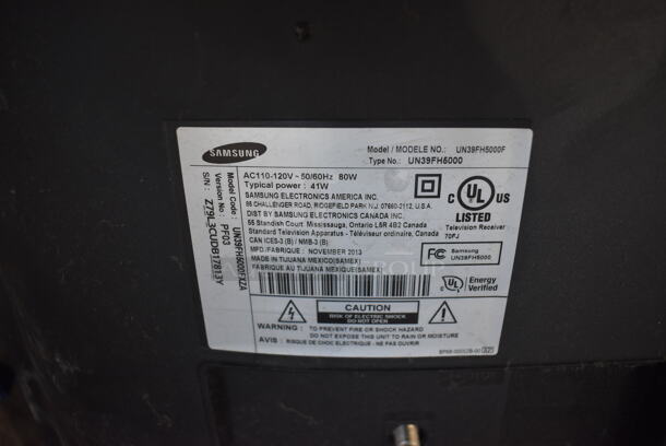 Samsung UN39FH5000F 39" Television w/ Metal Mount Piece. Does Not Have Power Cord. Buyer Must Pick Up - We Will Not Ship This Item.  - Image 5 of 5
