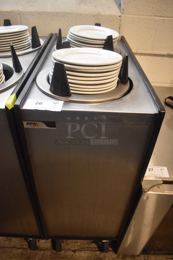 APW Wyott ML2-9-5P Stainless Steel Commercial 2 Well Plate Dispenser w/ Plates on Commercial Casters. 15.5x30.5x41 - Image 1 of 5