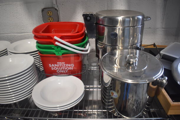 ALL ONE MONEY! Tier Lot of Various Items Including 51 White Ceramic Pasta Plates, Poly Buckets and Metal Pieces - Image 3 of 4