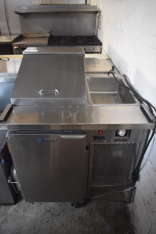 CustomCool Stainless Steel Commercial Sandwich Salad Prep Table Bain Marie Mega Top on Commercial Casters. Missing 1 Caster. 34x33x47. Tested and Powers On But Temps at 48 Degrees - Image 1 of 7