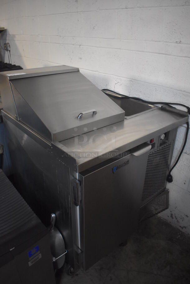 CustomCool Stainless Steel Commercial Sandwich Salad Prep Table Bain Marie Mega Top on Commercial Casters. Missing 1 Caster. 34x33x47. Tested and Powers On But Temps at 48 Degrees - Image 2 of 7