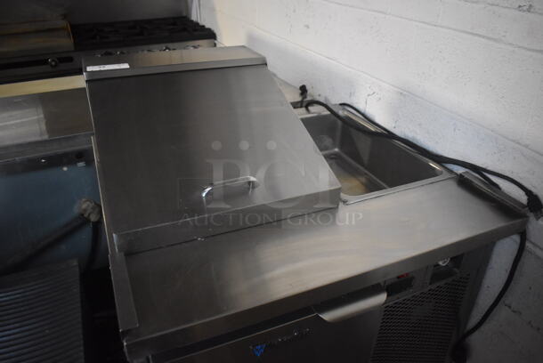 CustomCool Stainless Steel Commercial Sandwich Salad Prep Table Bain Marie Mega Top on Commercial Casters. Missing 1 Caster. 34x33x47. Tested and Powers On But Temps at 48 Degrees - Image 3 of 7