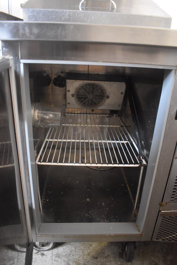 CustomCool Stainless Steel Commercial Sandwich Salad Prep Table Bain Marie Mega Top on Commercial Casters. Missing 1 Caster. 34x33x47. Tested and Powers On But Temps at 48 Degrees - Image 6 of 7