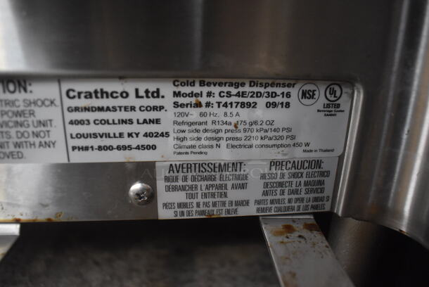 2018 Crathco CS-4E/2D/3D-16 Stainless Steel Commercial Countertop 4 Hopper Refrigerated Beverage Machine. 120 Volts, 1 Phase. 20.5x16x28. Tested and Working! - Image 6 of 8
