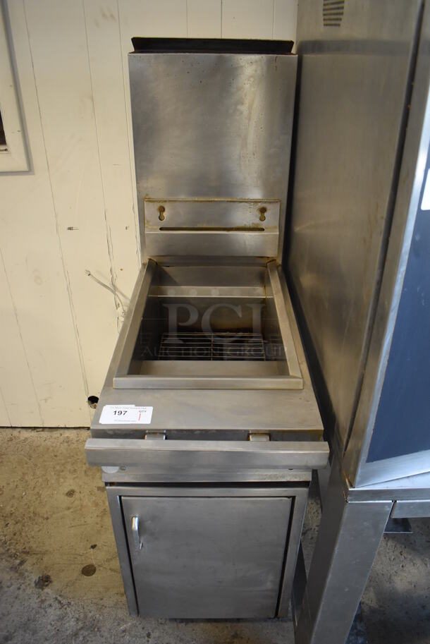 Jade Range Stainless Steel Commercial Natural Gas Powered Deep Fat Fryer on Commercial Casters. 18x37x62