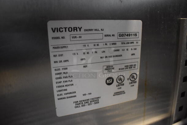 Victory VUR-60 Stainless Steel Commercial Sandwich Salad Prep Table Bain Marie Mega Top on Commercial Casters. 115 Volts, 1 Phase. 60x30x41.5. Tested and Working! - Image 8 of 8
