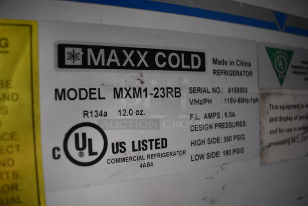 Maxx Cold MXM1-23RB Metal Commercial Single Door Reach In Cooler Merchandiser w/ Poly Coated Racks. 115 Volts, 1 Phase. 27x35x88. Tested and Working! - Image 3 of 5